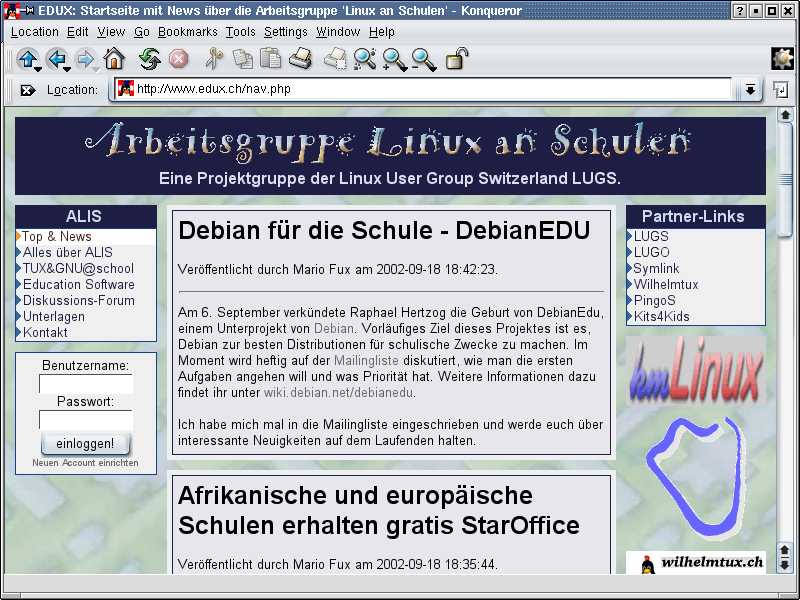 Screenshot 2: Front page of edux.ch