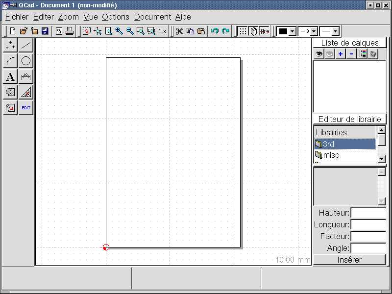 Capture d'écran 1 : interface utilisateur de QCad