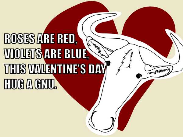 Roses are red, violets  are blue, this valentine's day hug a gnu